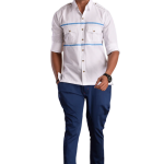 Stylish White Hunting Shirt with Blue Strip | Premium Men's Sportswear | Classic Outdoor Design | Comfortable Cotton Fabric | Size 36-44